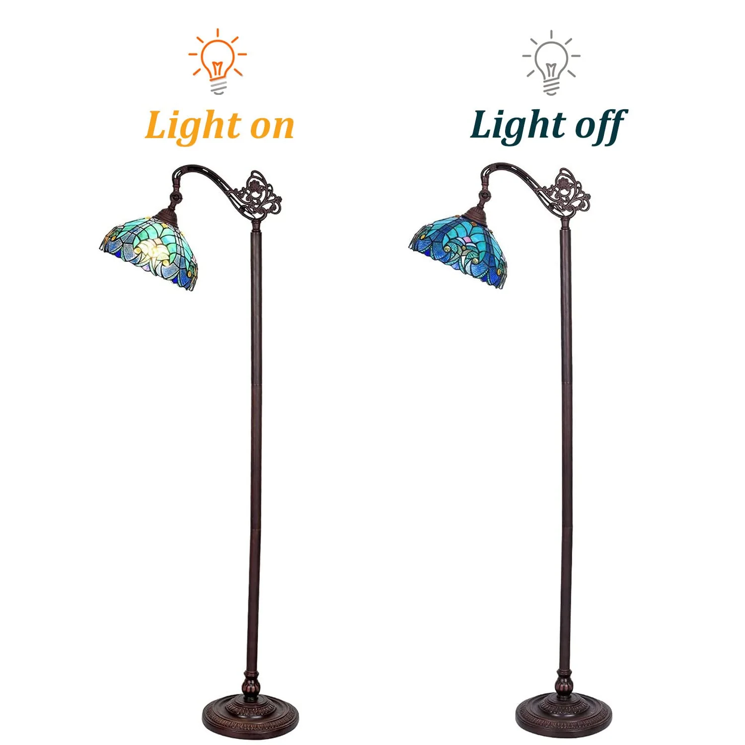 COTOSS Tiffany Reading Floor Lamp,Stained Glass Gooseneck Floor Light for Reading,Antique Style Tall Standing Lamp for Living Room Bedroom and Office - Image 5