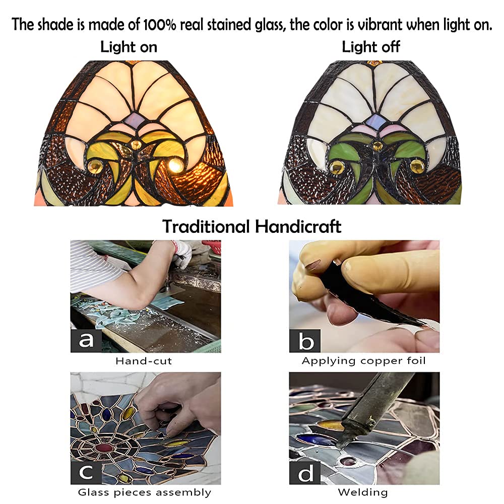 Cotoss Tiffany Style Ceiling Light Fixtures 16” Wide Stained Glass Ceiling Lamp 2-Light Antique Victorian Style Semi Flush Mount Ceiling Lights for Hallway Bedroom Kitchen - Image 5