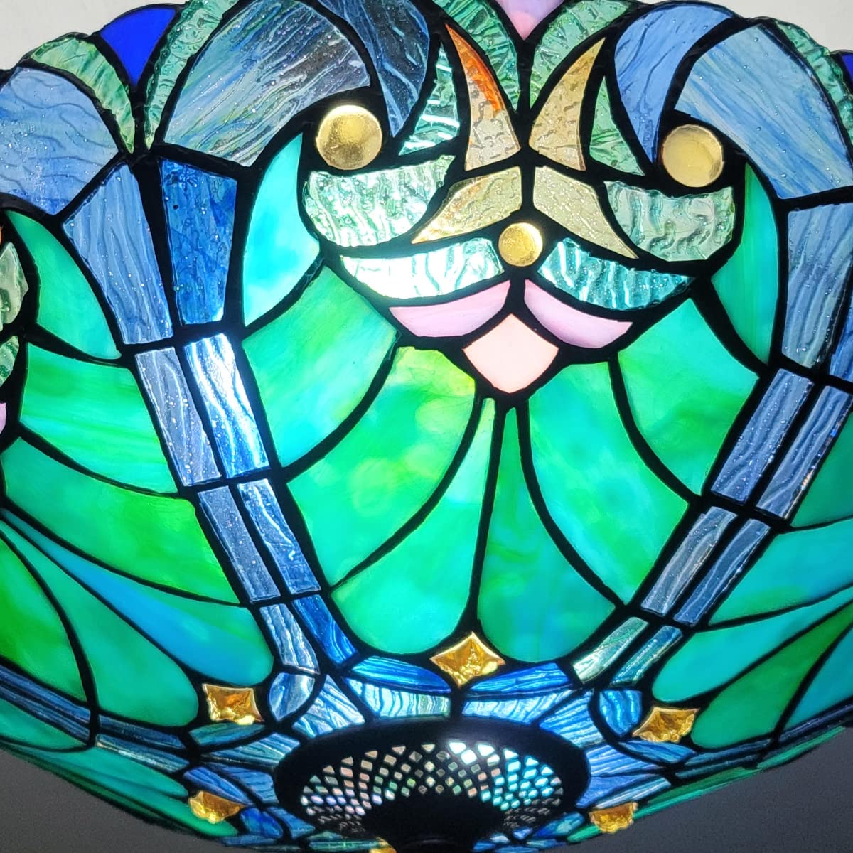 Cotoss Tiffany Style Ceiling Light Fixtures 16” Wide Stained Glass Lamp Shade 2-Light Classical Victorian Style Semi Flush Mount Ceiling Light for Hallway Bedroom Kitchen - Image 3