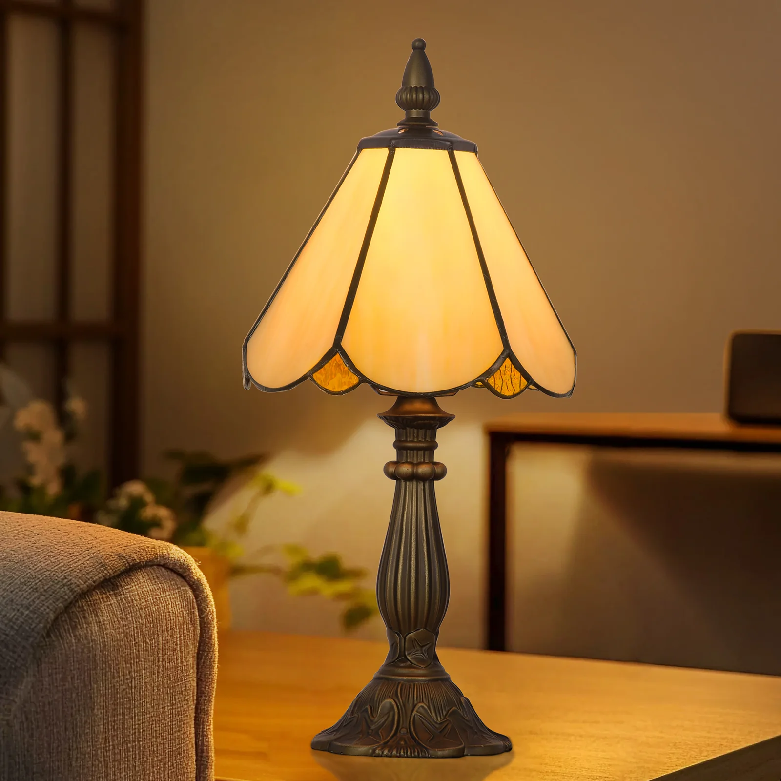 Cotoss Tiffany Table Lamp,Handcrafts Stained Glass Style Table Light,Blue Small Desk Bedside Table Night Lamp for Living Room Bedroom Study Office Bookcase Desk Light - Image 6