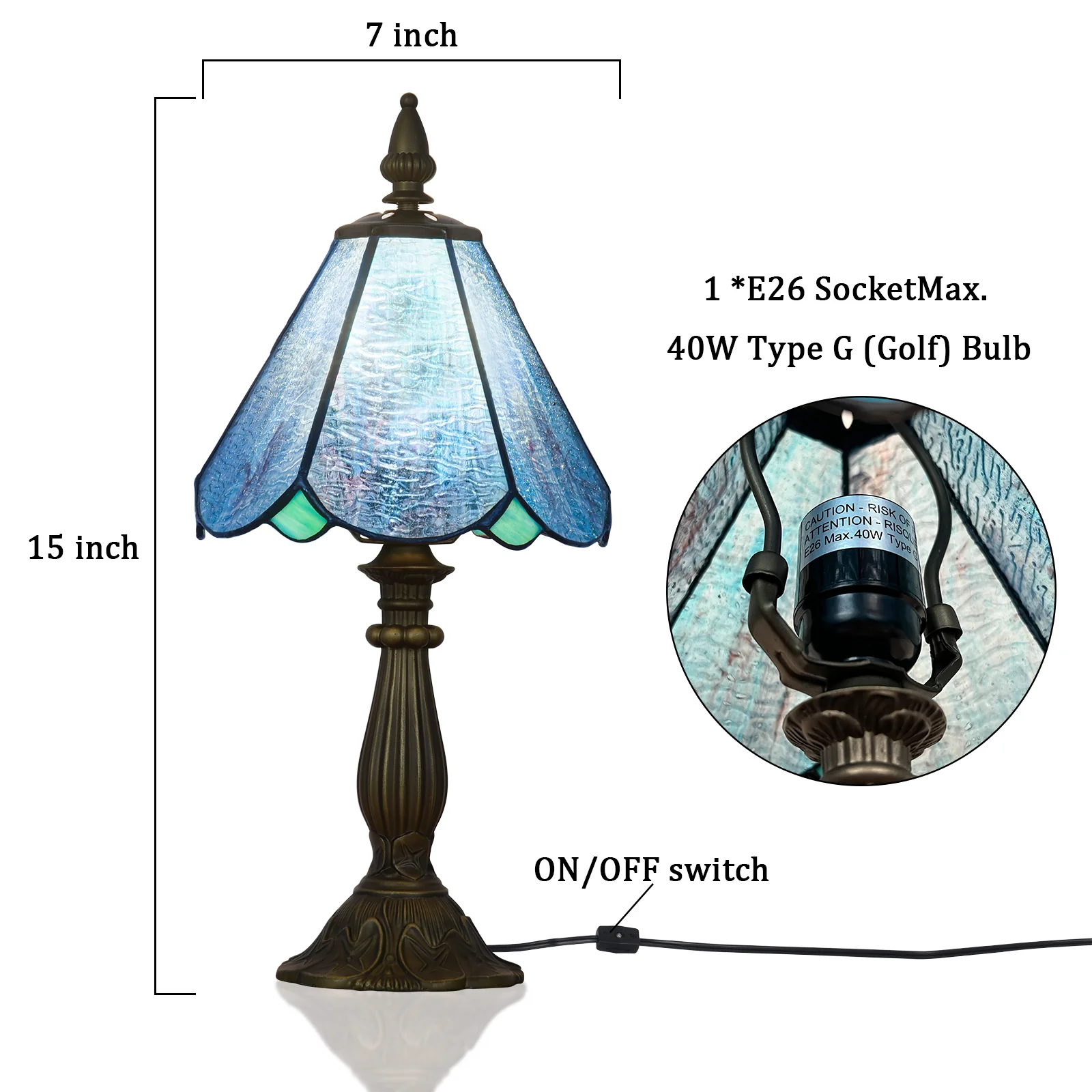 Cotoss Tiffany Table Lamp,Handcrafts Stained Glass Style Table Light,Blue Small Desk Bedside Table Night Lamp for Living Room Bedroom Study Office Bookcase Desk Light - Image 13