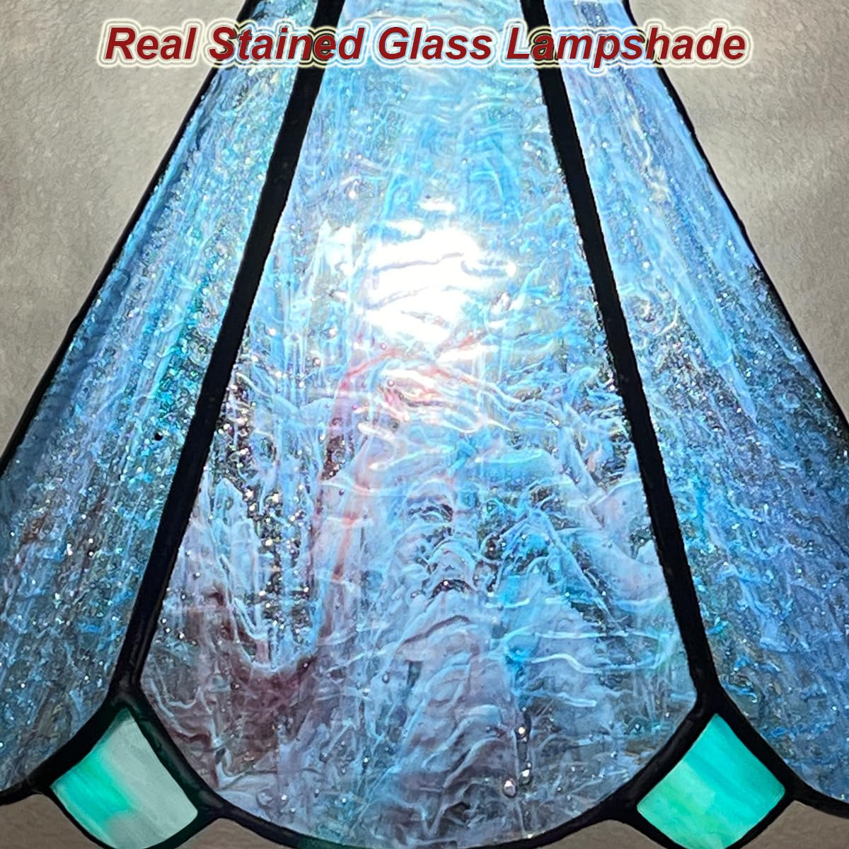 Cotoss Tiffany Table Lamp,Handcrafts Stained Glass Style Table Light,Blue Small Desk Bedside Table Night Lamp for Living Room Bedroom Study Office Bookcase Desk Light - Image 9
