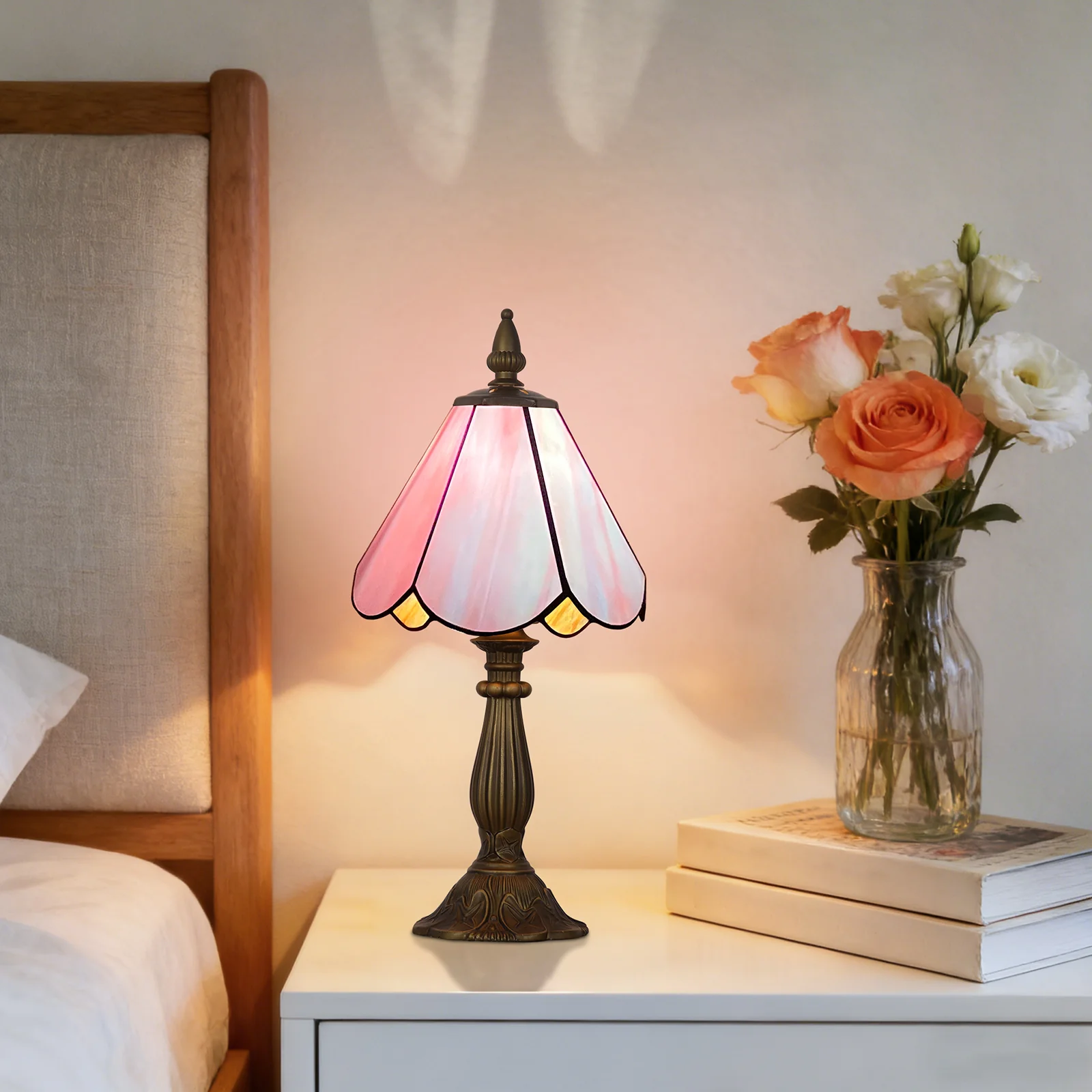 Cotoss Tiffany Table Lamp,Handcrafts Stained Glass Style Table Light,Small Desk Bedside Table Night Lamp for Living Room Bedroom Study Office Bookcase Desk Light - Image 3