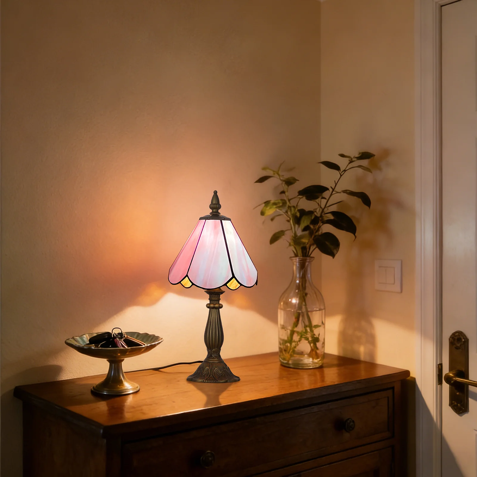 Cotoss Tiffany Table Lamp,Handcrafts Stained Glass Style Table Light,Small Desk Bedside Table Night Lamp for Living Room Bedroom Study Office Bookcase Desk Light - Image 4
