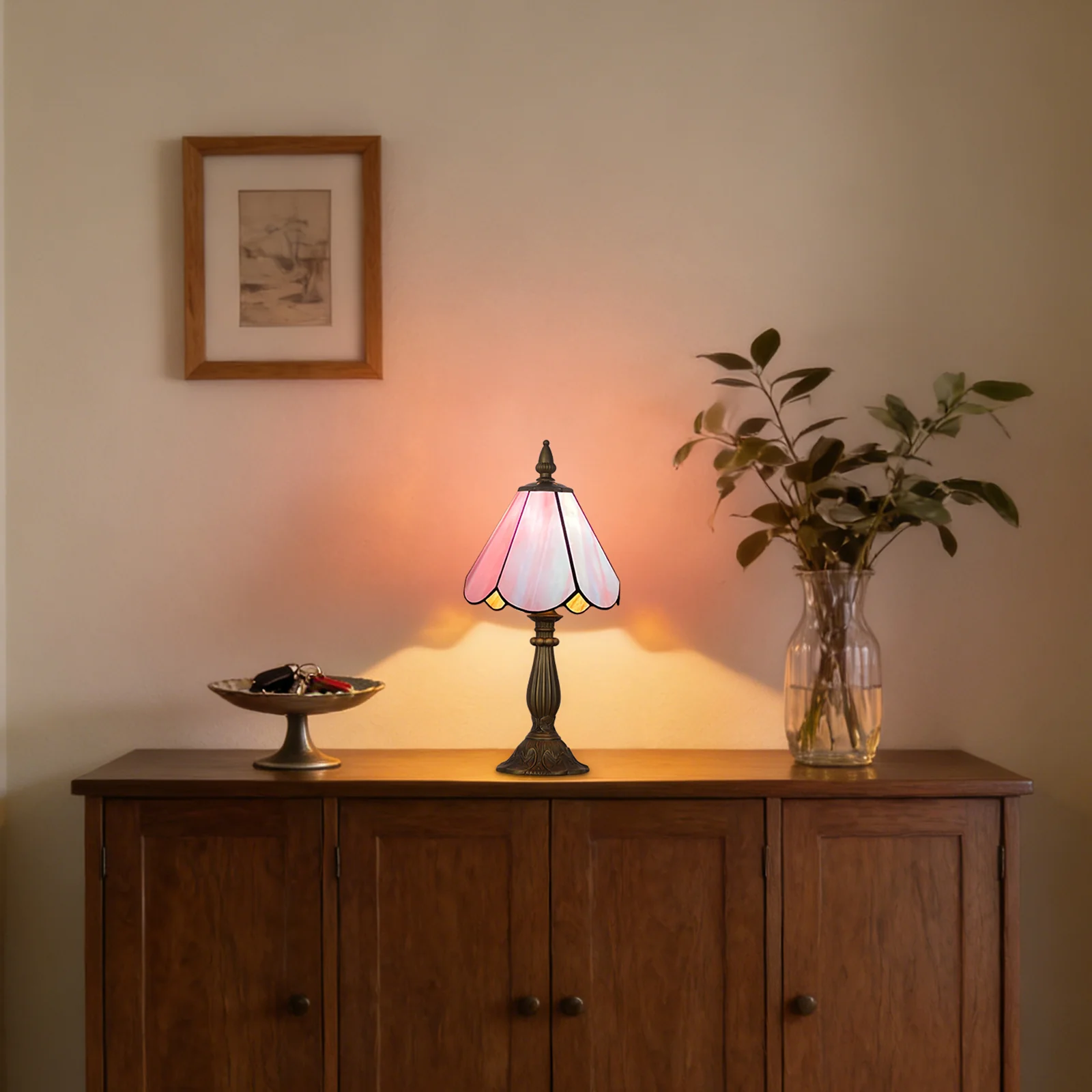 Cotoss Tiffany Table Lamp,Handcrafts Stained Glass Style Table Light,Small Desk Bedside Table Night Lamp for Living Room Bedroom Study Office Bookcase Desk Light - Image 5