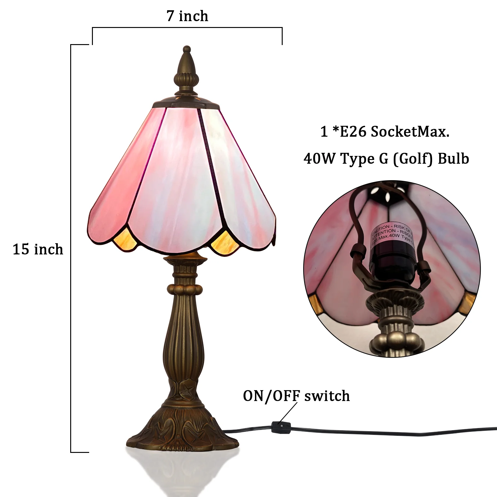 Cotoss Tiffany Table Lamp,Handcrafts Stained Glass Style Table Light,Small Desk Bedside Table Night Lamp for Living Room Bedroom Study Office Bookcase Desk Light - Image 9
