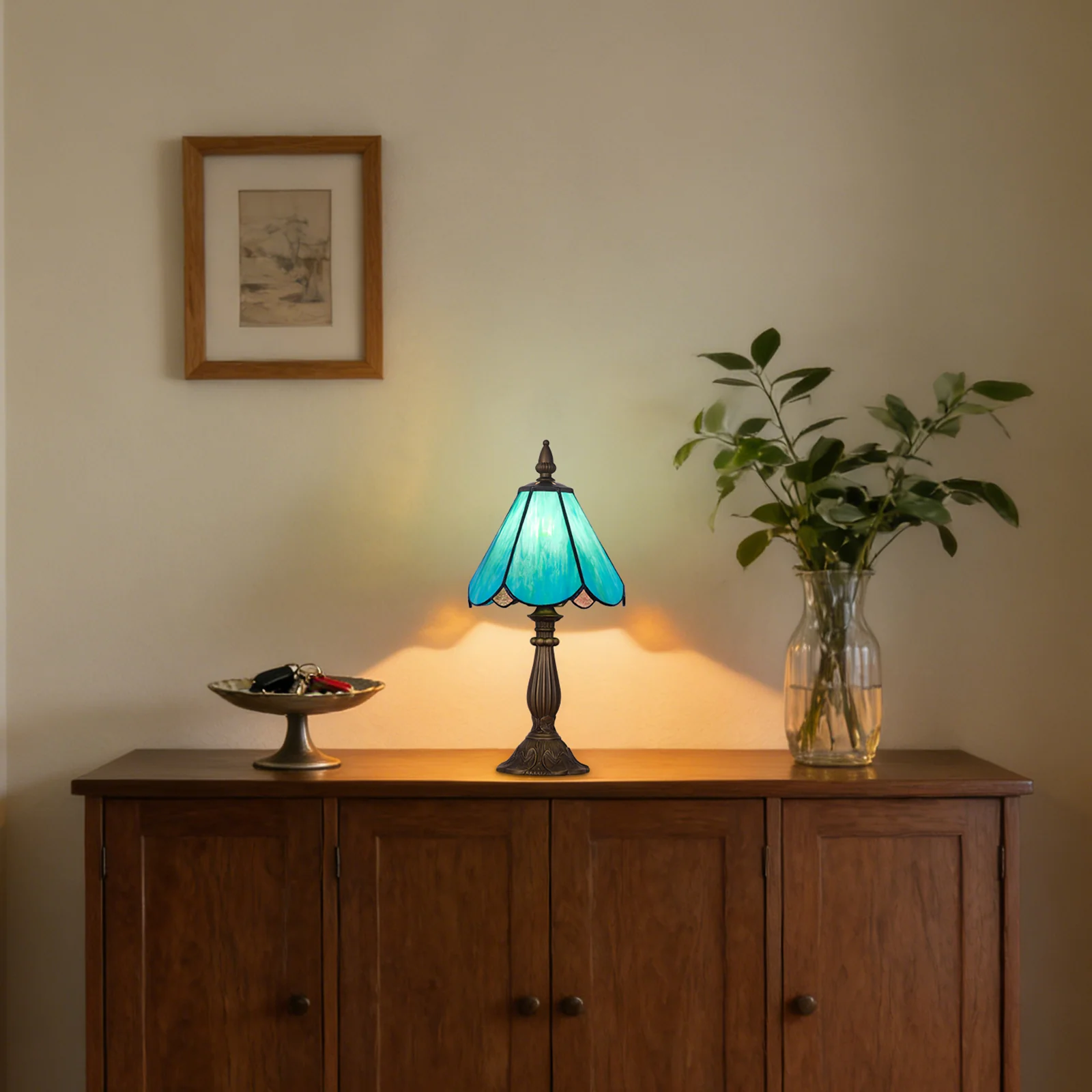 Cotoss Tiffany Table Lamp,Handcrafts Stained Glass Style Table Light,Small Desk Bedside Table Night Lamp for Living Room Bedroom Study Office Bookcase Desk Light - Image 5