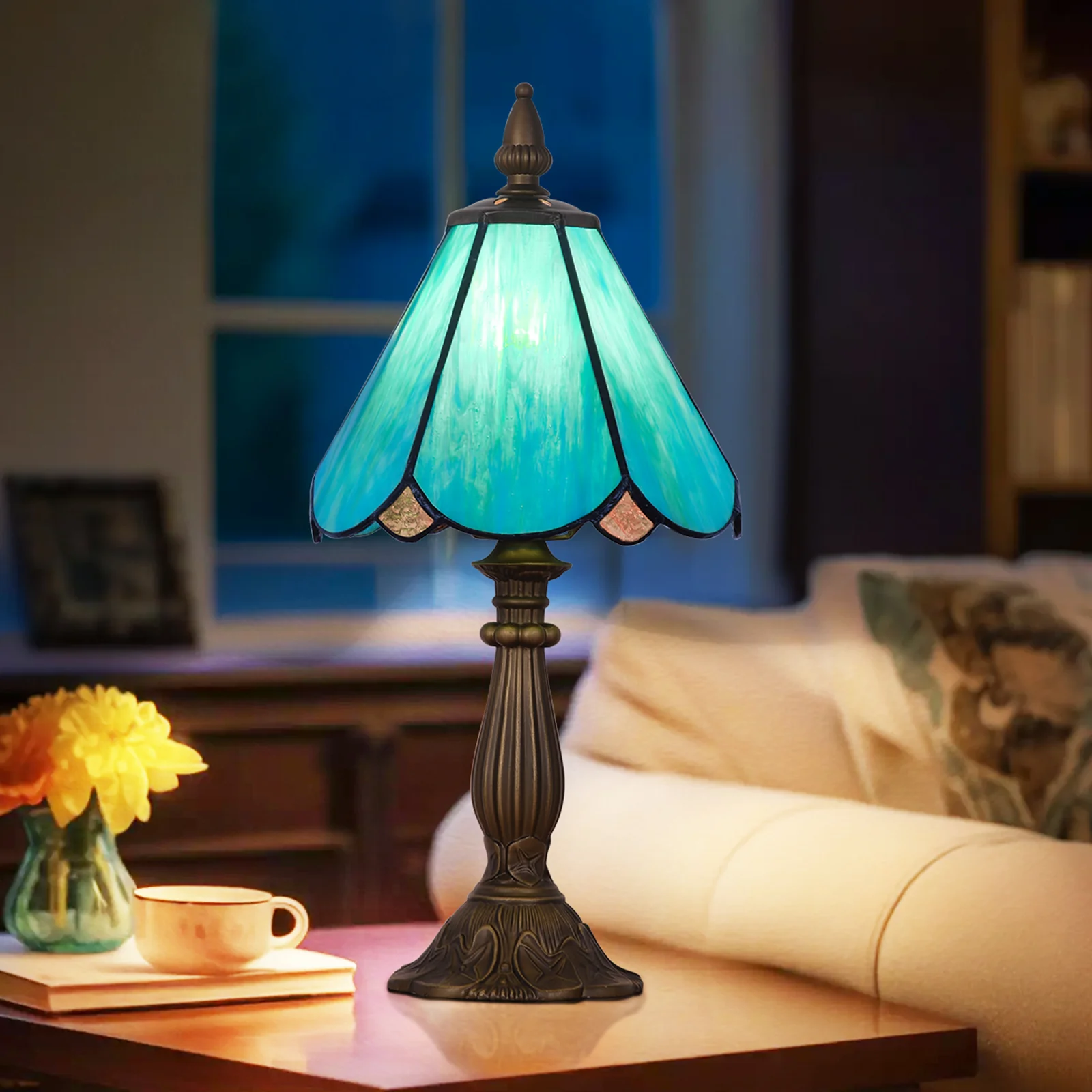 Cotoss Tiffany Table Lamp,Handcrafts Stained Glass Style Table Light,Small Desk Bedside Table Night Lamp for Living Room Bedroom Study Office Bookcase Desk Light - Image 7