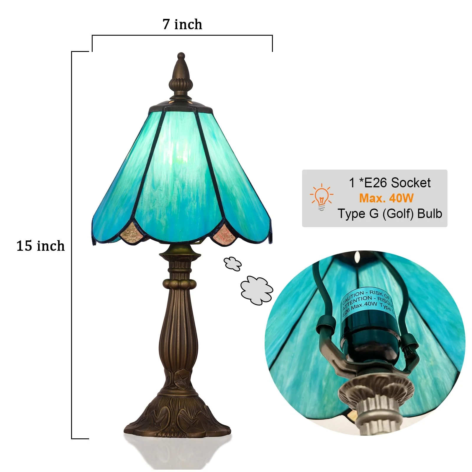 Cotoss Tiffany Table Lamp,Handcrafts Stained Glass Style Table Light,Small Desk Bedside Table Night Lamp for Living Room Bedroom Study Office Bookcase Desk Light - Image 9