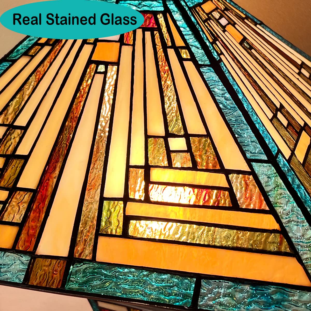 COTOSS Tiffany Table Lamps with Nightlight 16 Wide Handmade Stained Glass Desk Lamp for Reading 3 Lights Green Mission Style Antique Table Light for Living Room Bedroom Office - Image 3