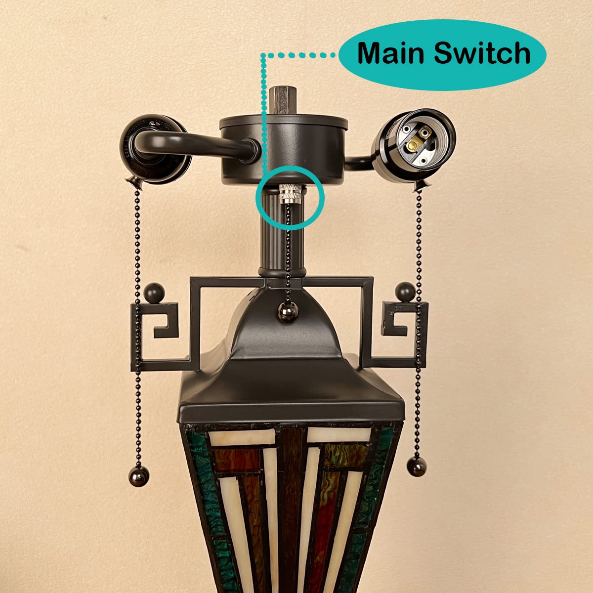 COTOSS Tiffany Table Lamps with Nightlight 16 Wide Handmade Stained Glass Desk Lamp for Reading 3 Lights Green Mission Style Antique Table Light for Living Room Bedroom Office - Image 4