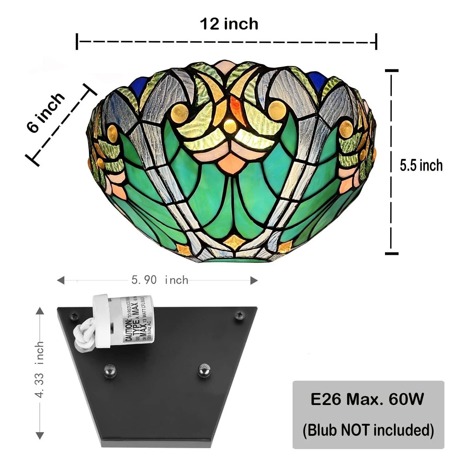 COTOSS Tiffany Wall Sconce Lighting Vintage Style 1 Light Stained Glass Sconces Victorian Sea Green Wall Lamp for Living Room Bedroom Hallway - Image 3