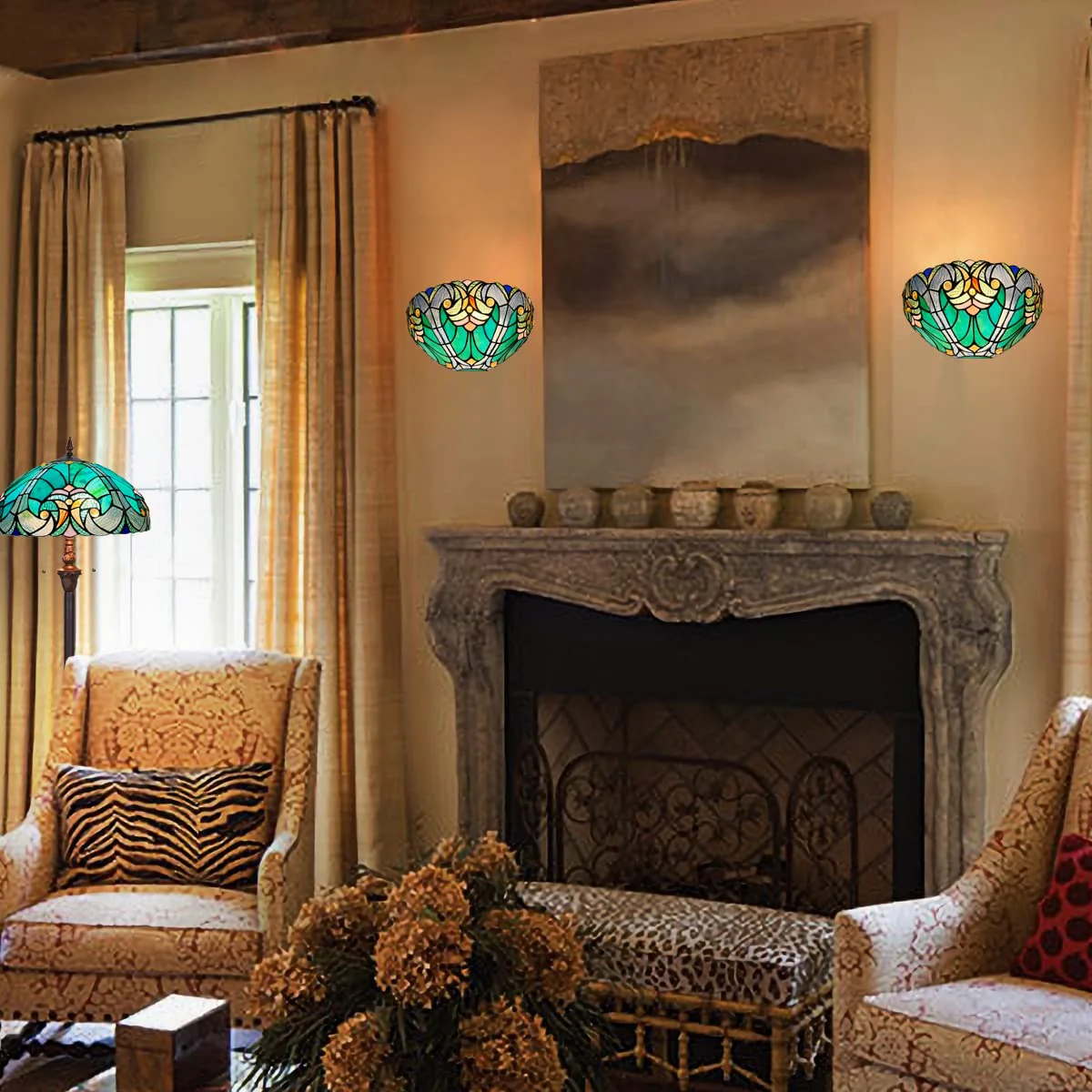 COTOSS Tiffany Wall Sconce Lighting Vintage Style 1 Light Stained Glass Sconces Victorian Sea Green Wall Lamp for Living Room Bedroom Hallway - Image 5