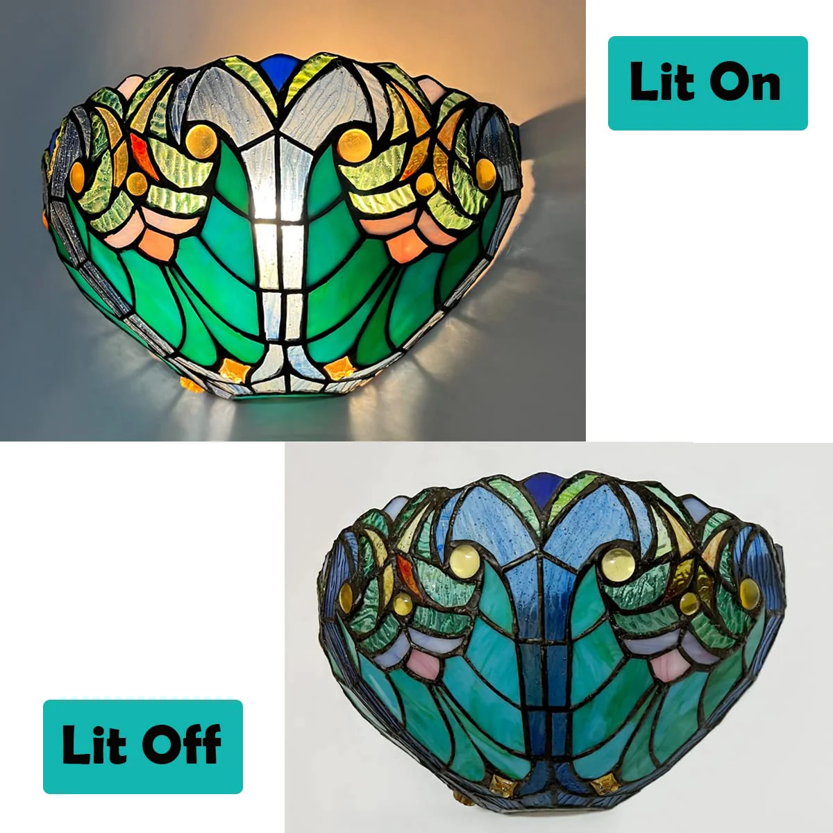 COTOSS Tiffany Wall Sconce Lighting Vintage Style 1 Light Stained Glass Sconces Victorian Sea Green Wall Lamp for Living Room Bedroom Hallway - Image 6