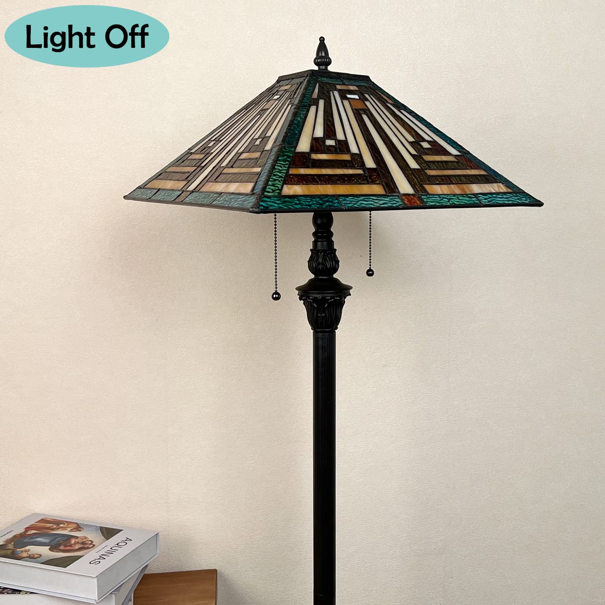 COTOSS Tiffany Floor Lamp Mission Style Green Stained Glass Floor Light for Reading Antique 16 Double Light Standing Lamp for Living Room Bedroom Home Office - Image 6