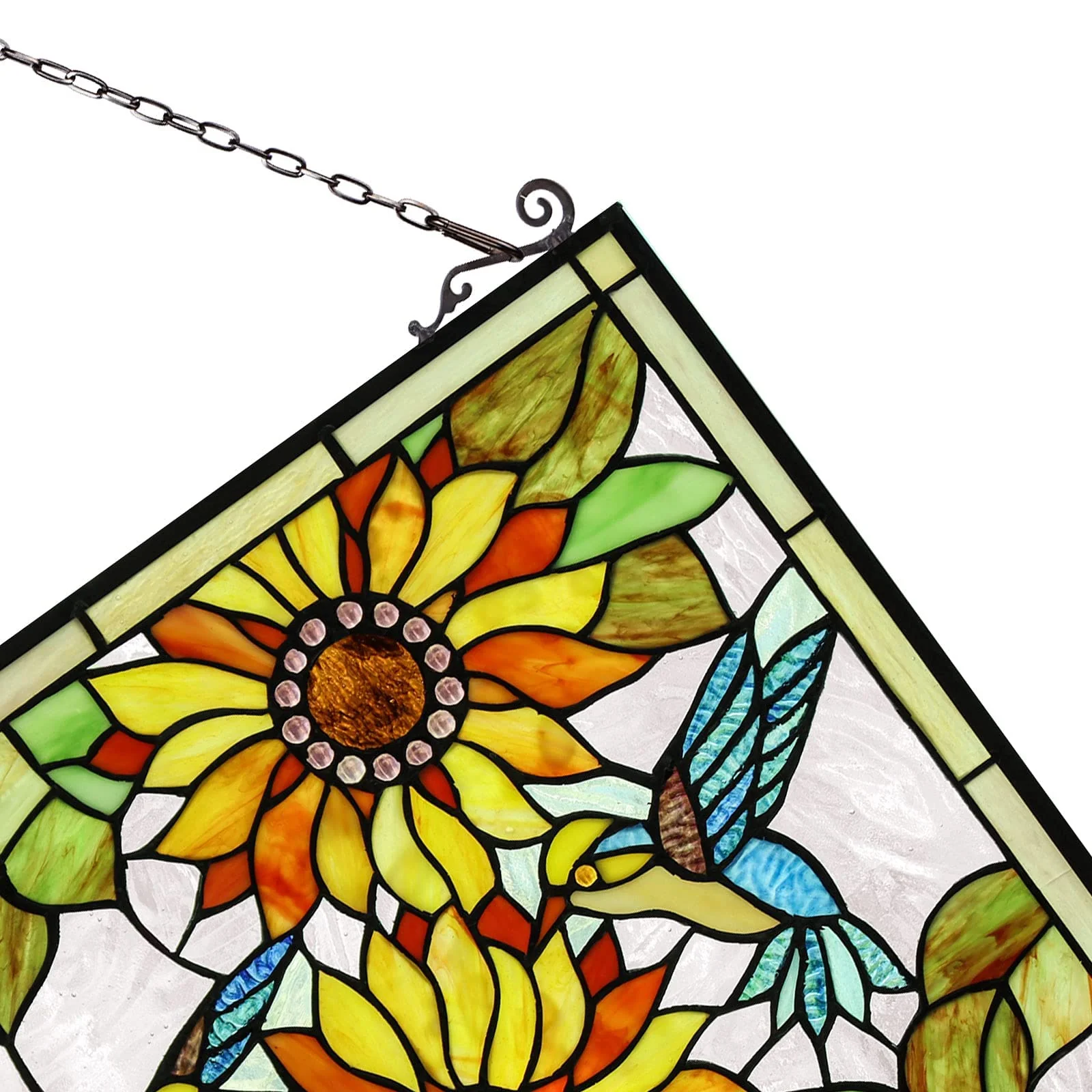 Capulina Sunflower and Birds Large Stained Glass  Window Hangings Tiffany Glass - Image 5