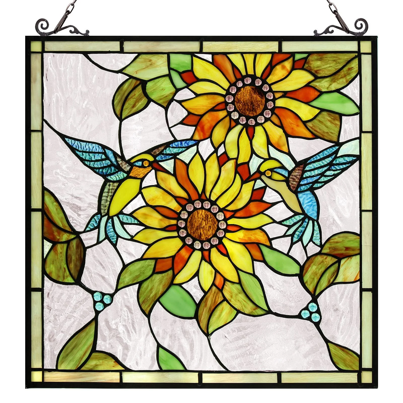 Capulina Sunflower and Birds Large Stained Glass  Window Hangings Tiffany Glass - Image 7