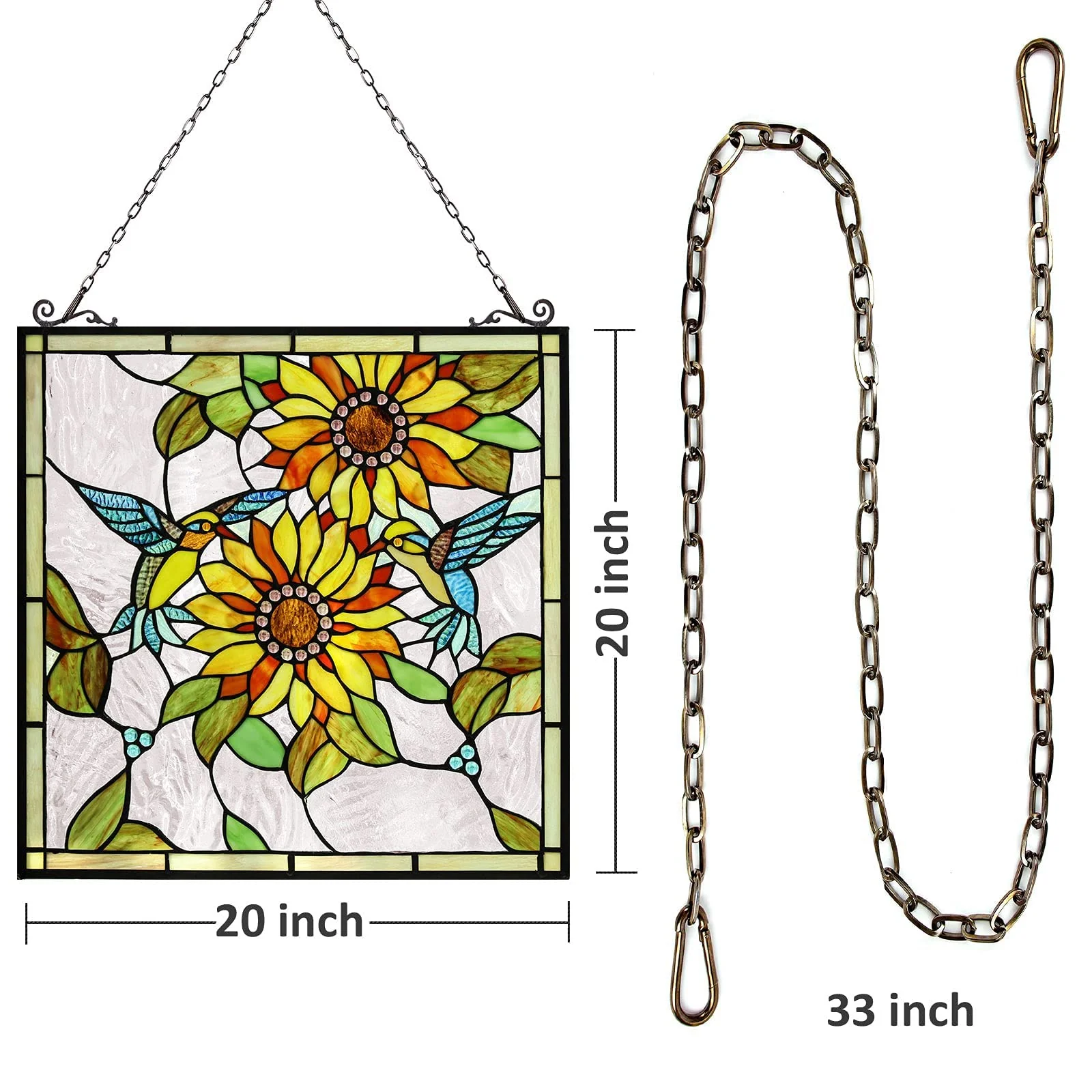 Capulina Sunflower and Birds Large Stained Glass  Window Hangings Tiffany Glass - Image 8