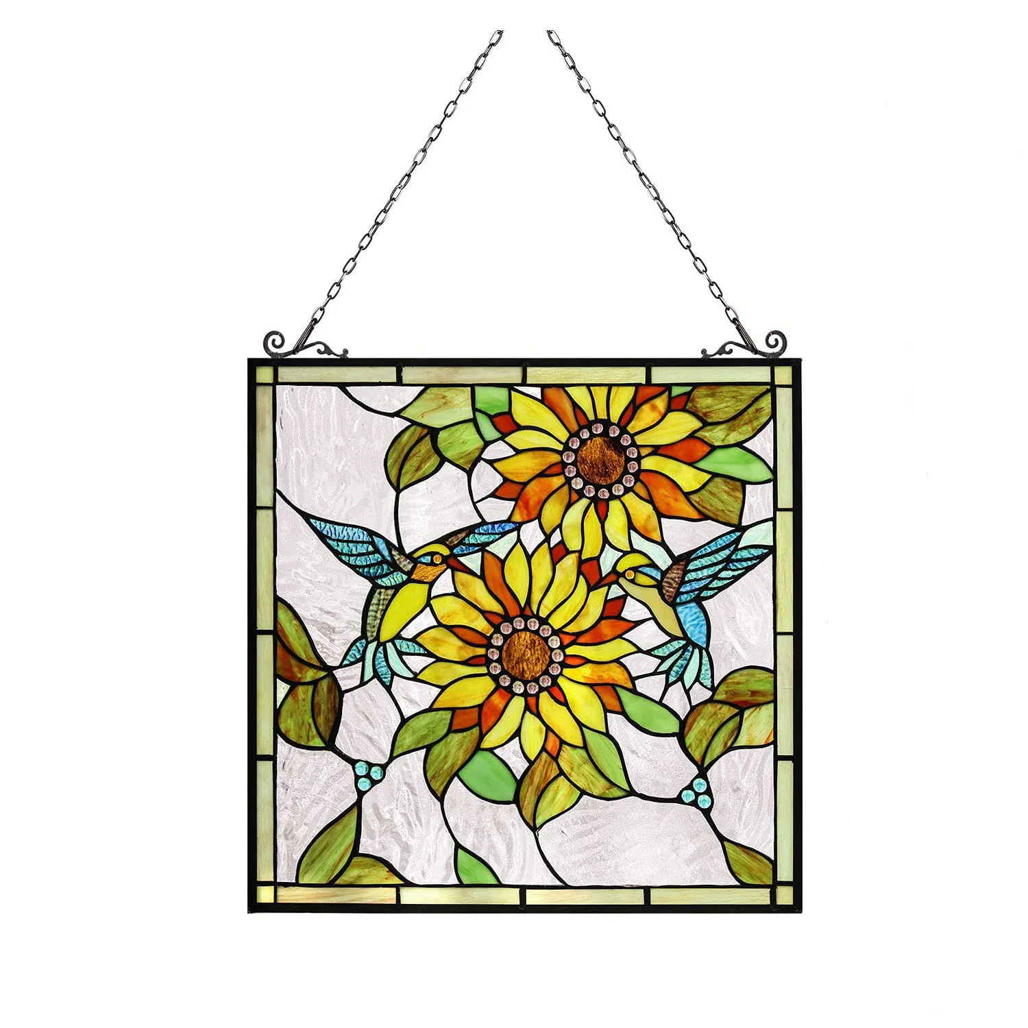 Capulina Sunflower and Birds Large Stained Glass  Window Hangings Tiffany Glass - Image 9