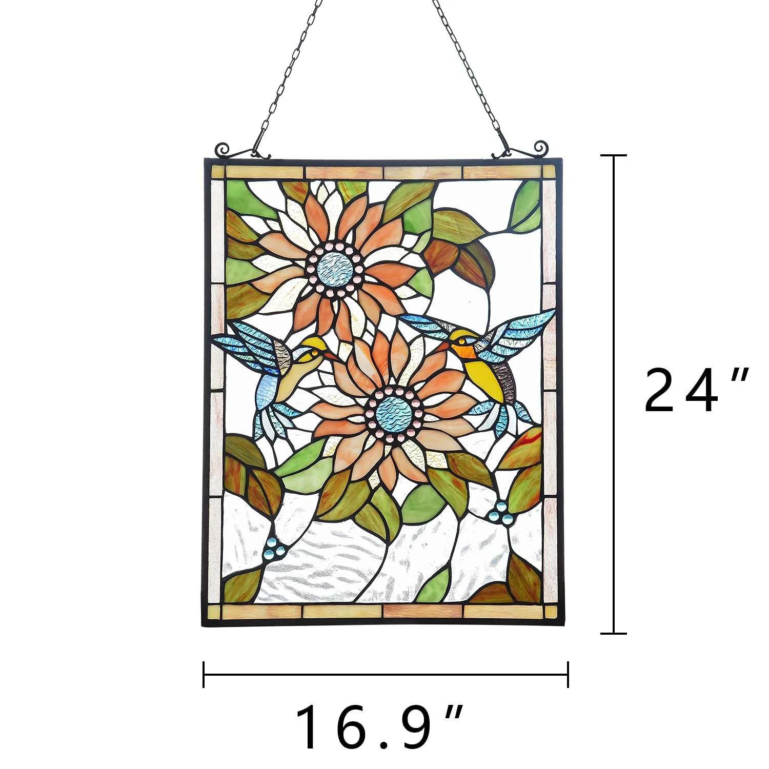 Capulina Sunflower Humming Bird Rectangle Stained Glass Window Tiffany Glass - Image 7