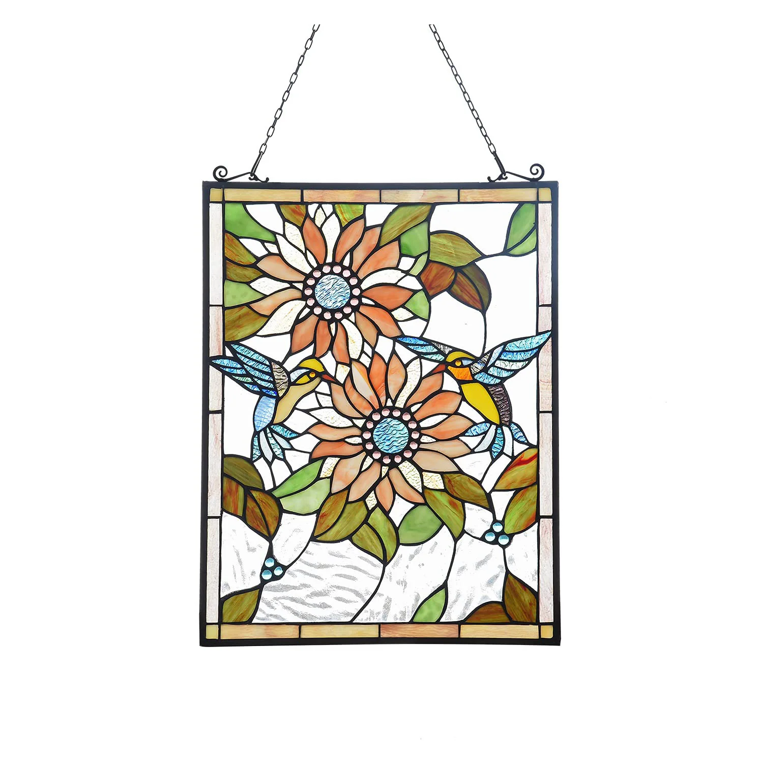 Capulina Sunflower Humming Bird Rectangle Stained Glass Window Tiffany Glass - Image 8