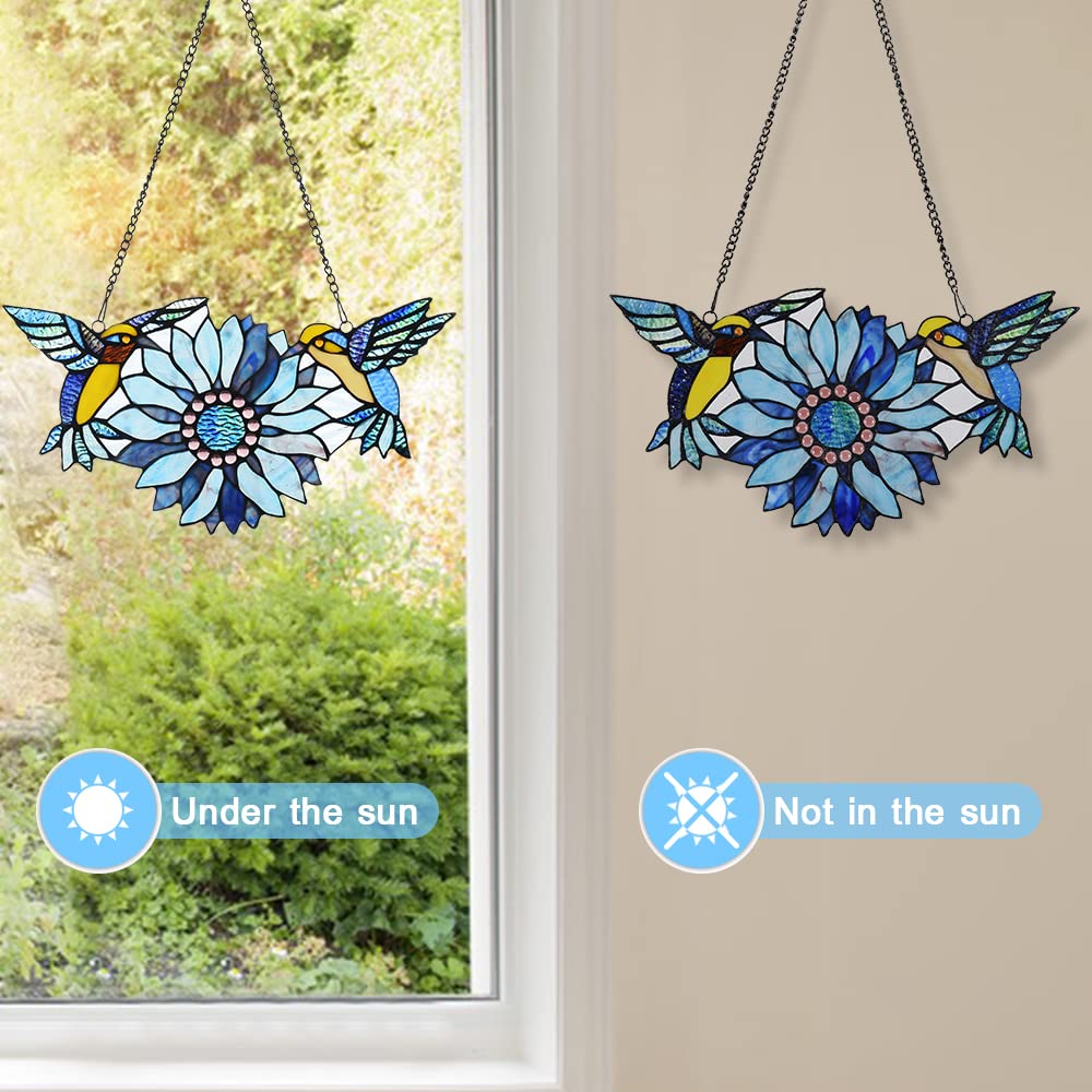 Capulina Sunflower Hummingbirds Stained Glass Window - Image 2