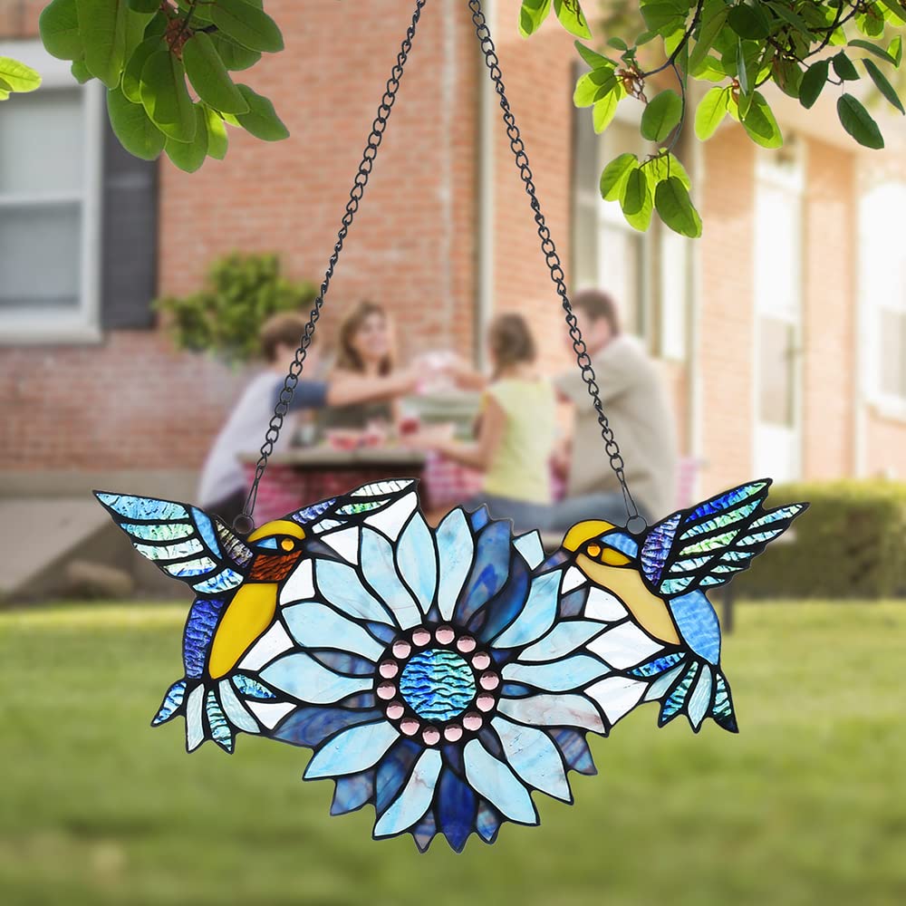 Capulina Sunflower Hummingbirds Stained Glass Window - Image 3