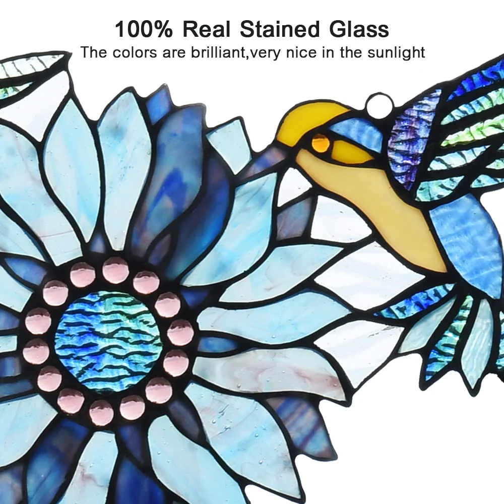 Capulina Sunflower Hummingbirds Stained Glass Window - Image 4
