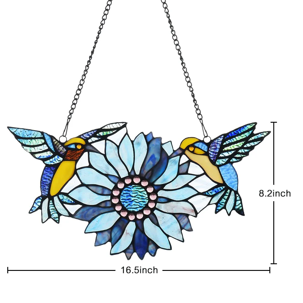 Capulina Sunflower Hummingbirds Stained Glass Window - Image 7