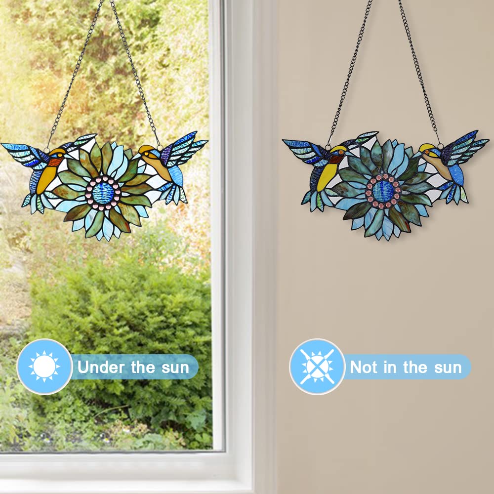 Capulina Sunflower Hummingbirds Stained Glass Window Flower Birds - Image 3