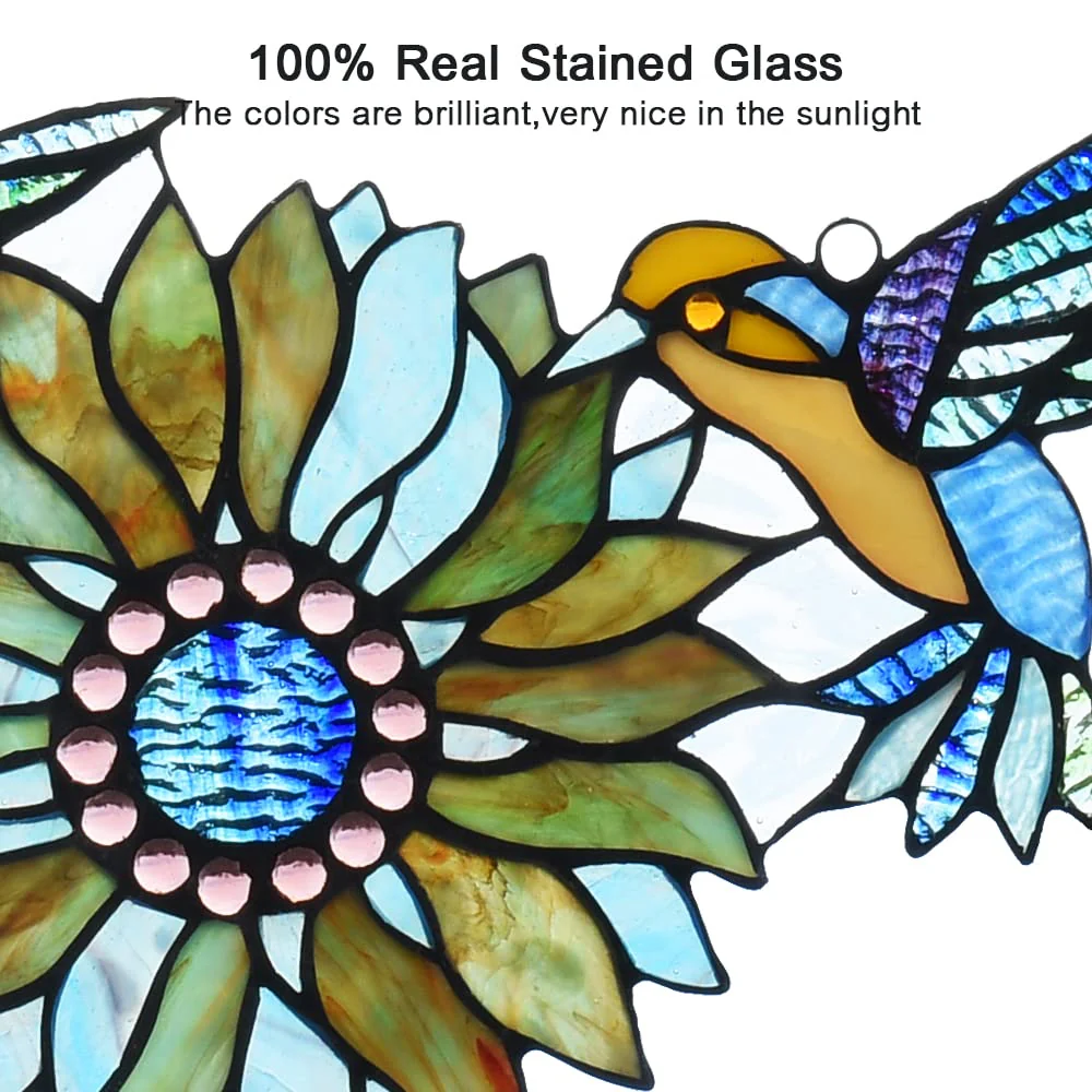 Capulina Sunflower Hummingbirds Stained Glass Window Flower Birds - Image 5