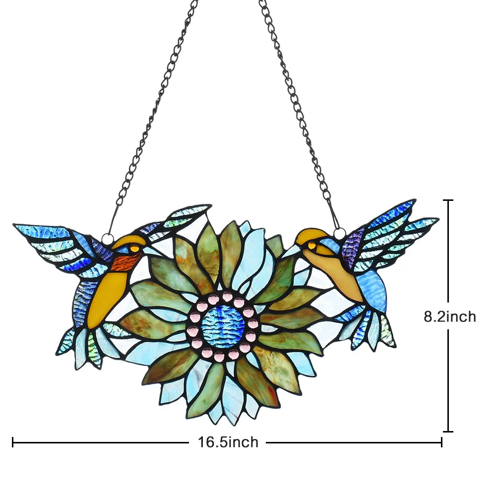 Capulina Sunflower Hummingbirds Stained Glass Window Flower Birds - Image 7