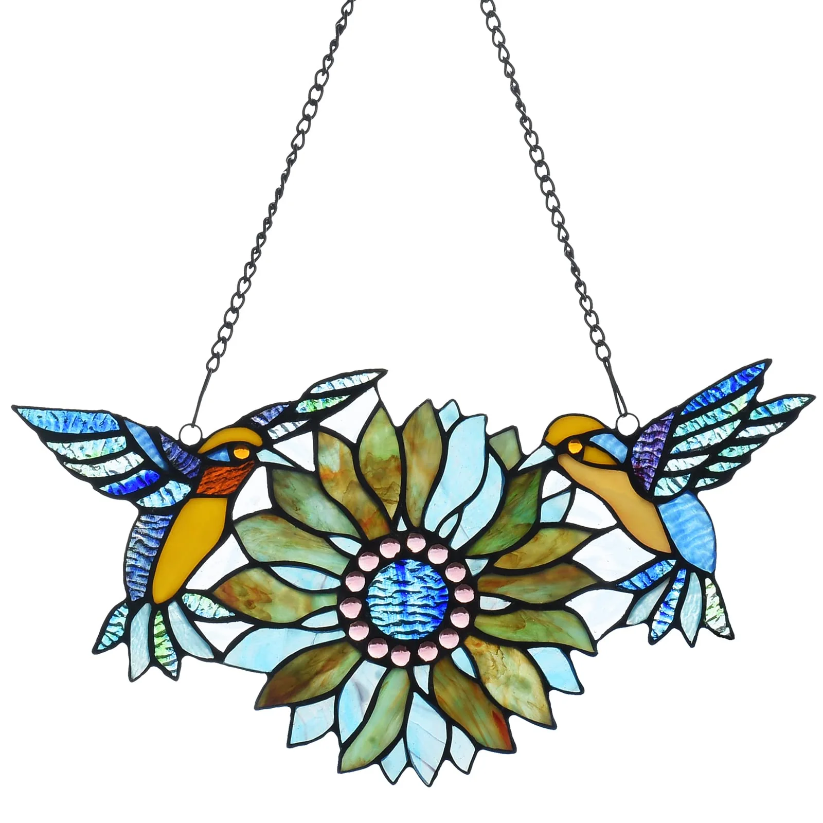 Capulina Sunflower Hummingbirds Stained Glass Window Hangings - Image 18