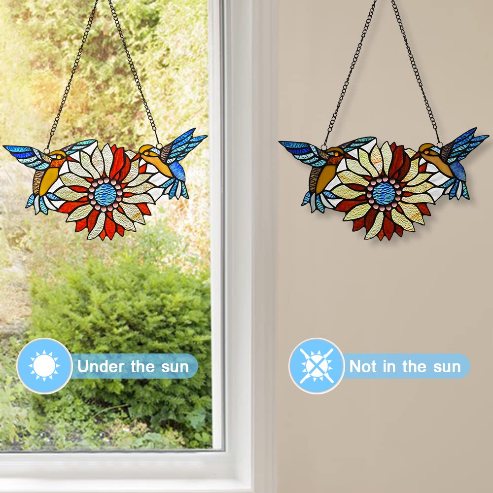 Capulina Sunflower Hummingbirds Stained Glass Window Hangings - Image 4