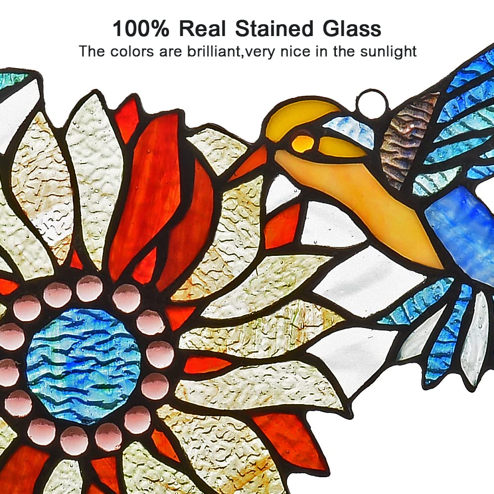 Capulina Sunflower Hummingbirds Stained Glass Window Hangings - Image 6
