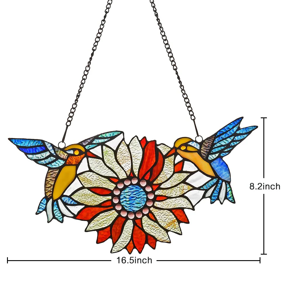 Capulina Sunflower Hummingbirds Stained Glass Window Hangings - Image 7