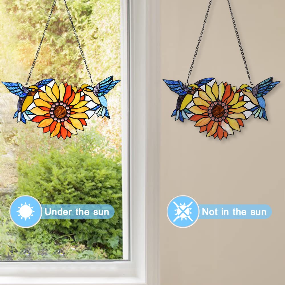Capulina Sunflower Hummingbirds Stained Glass Window Hangings - Image 3