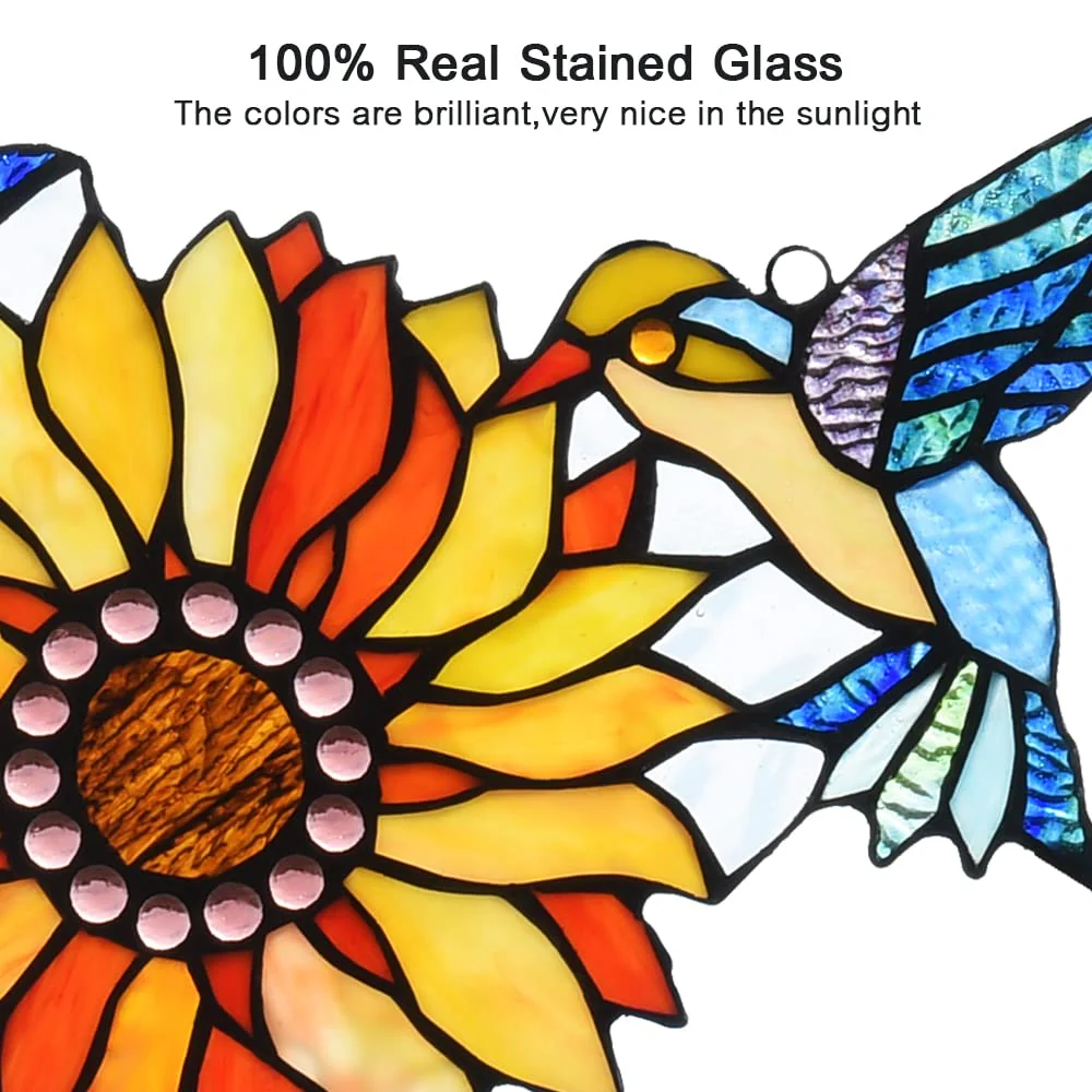 Capulina Sunflower Hummingbirds Stained Glass Window Hangings - Image 5