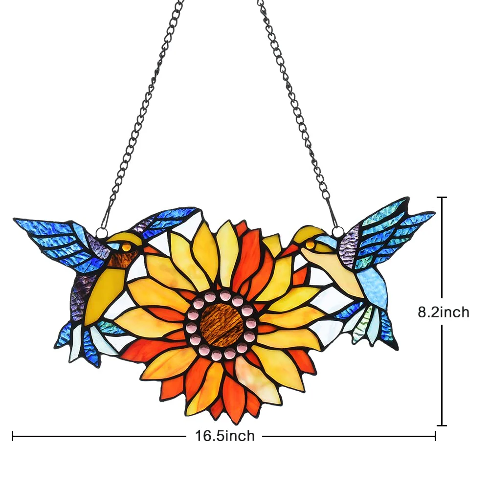 Capulina Sunflower Hummingbirds Stained Glass Window Hangings - Image 7