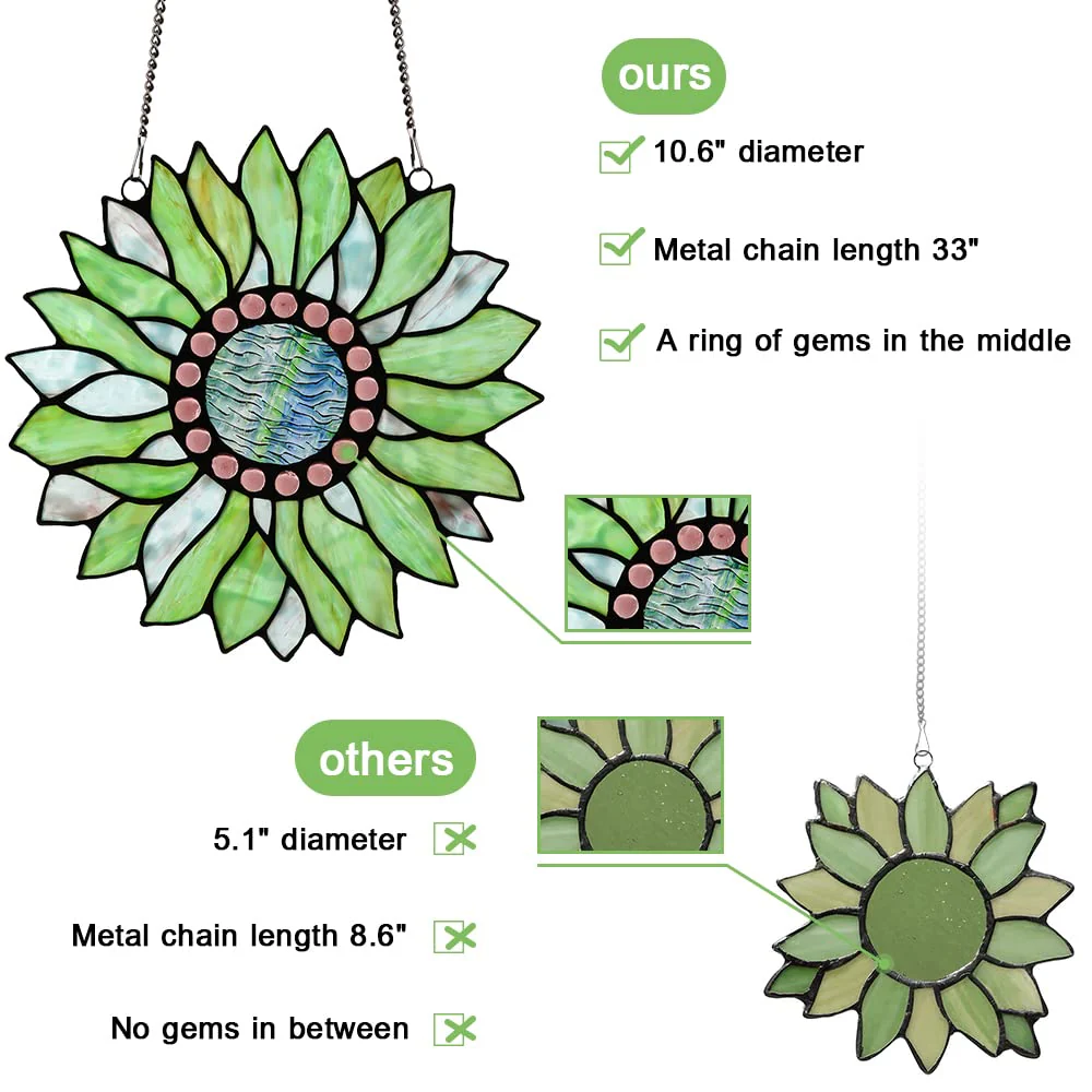 Capulina Sunflower Stained Glass Window Hangings Handmade Tiffany - Image 6
