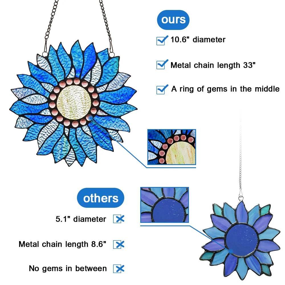 Capulina Sunflower Stained Glass Window Hangings Tiffany Glass Crafts - Image 7