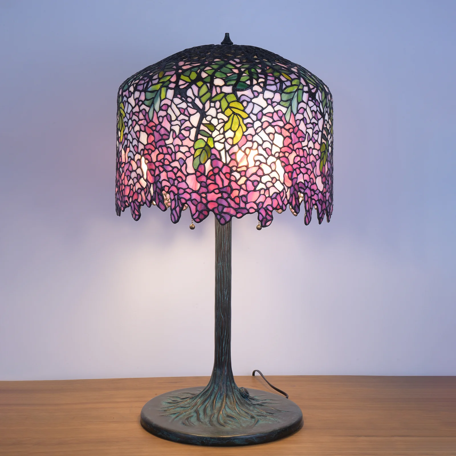 Thatyears Pink Wisteria Tiffany Style Table Lamp – Handcrafted Stained Glass Decorative Lamp for Living Room, Bedroom, Home Office - Image 2