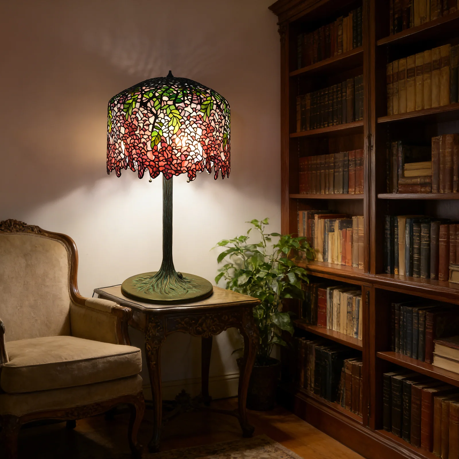 Thatyears Pink Wisteria Tiffany Style Table Lamp – Handcrafted Stained Glass Decorative Lamp for Living Room, Bedroom, Home Office - Image 7