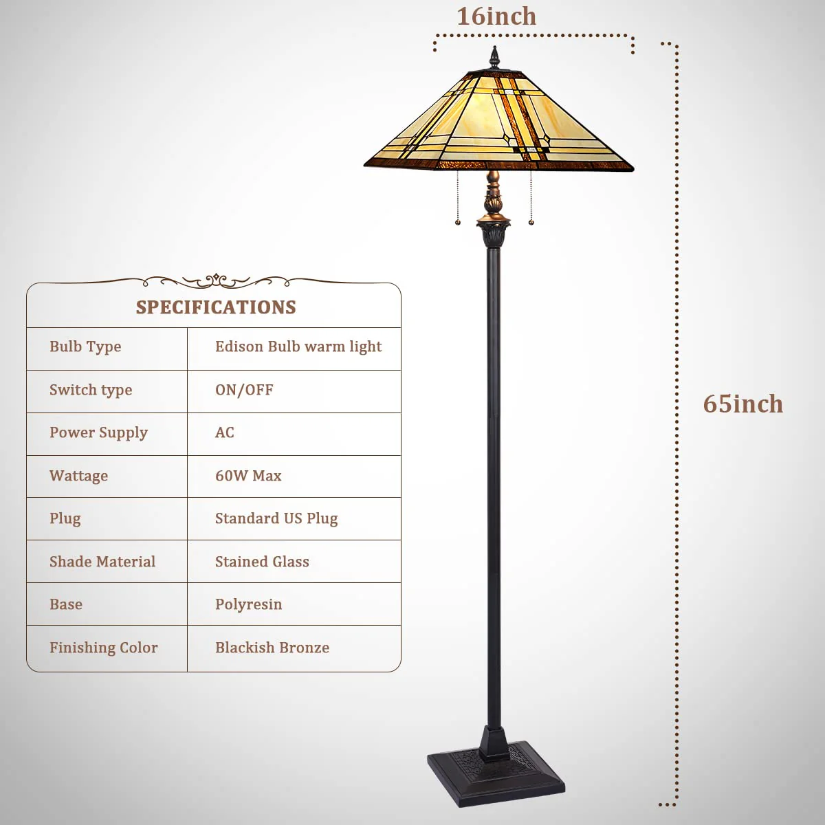 Thatyears Tiffany Floor Lamp Cream Diamond Style Stained Glass 16X16X65 inches Standing Lamp for Living Room Bedroom Office - Image 4