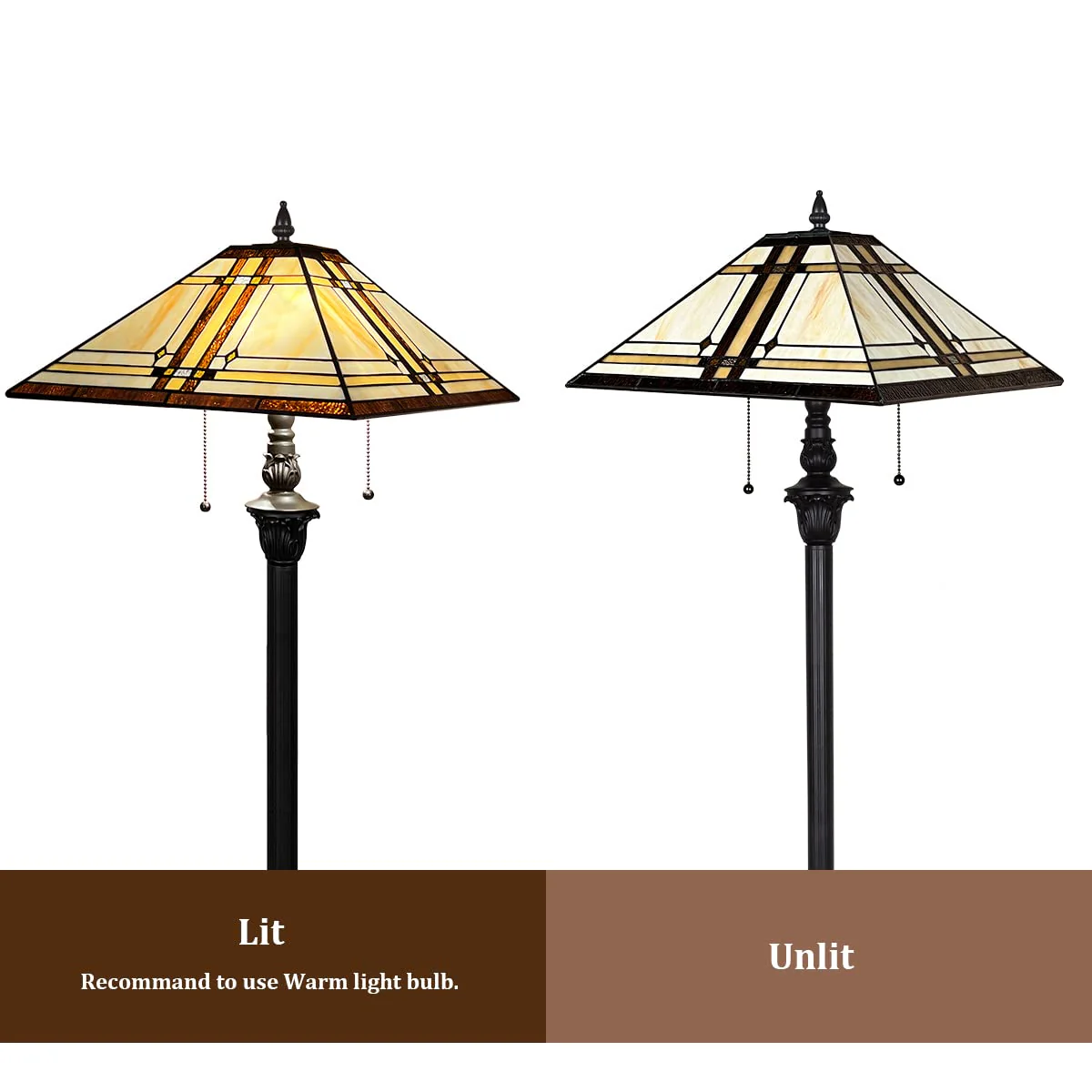 Thatyears Tiffany Floor Lamp Cream Diamond Style Stained Glass 16X16X65 inches Standing Lamp for Living Room Bedroom Office - Image 5