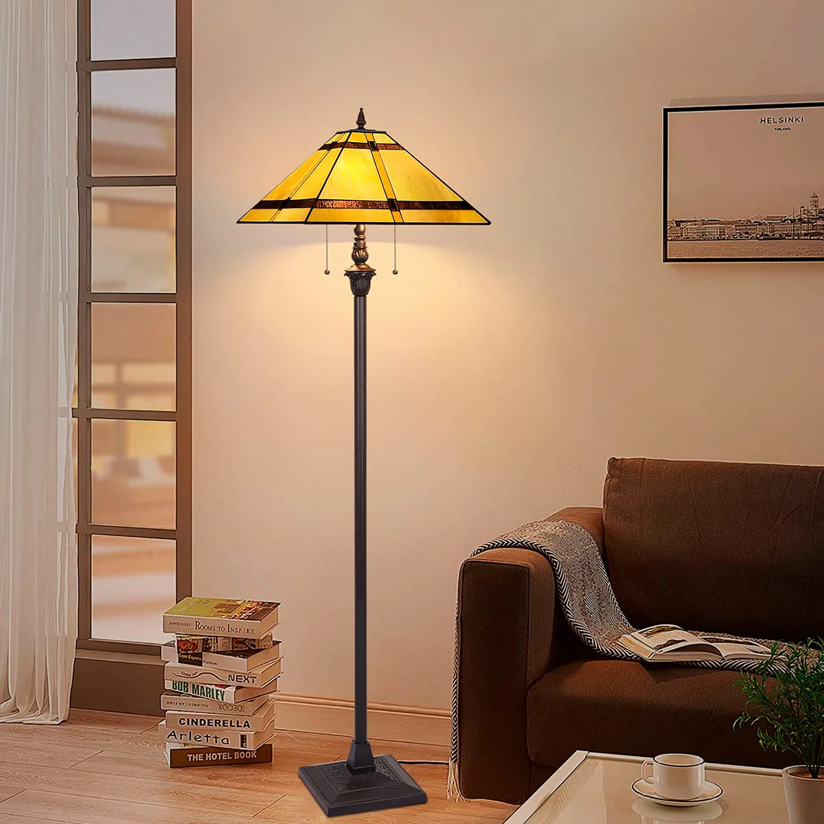 Thatyears Tiffany Floor Lamps, Cream Cross Mission Style Stained Glass 16X16X65 Inches Antique Pole Standing Reading Lamps Decor Living Room Bedroom Home Office - Image 4