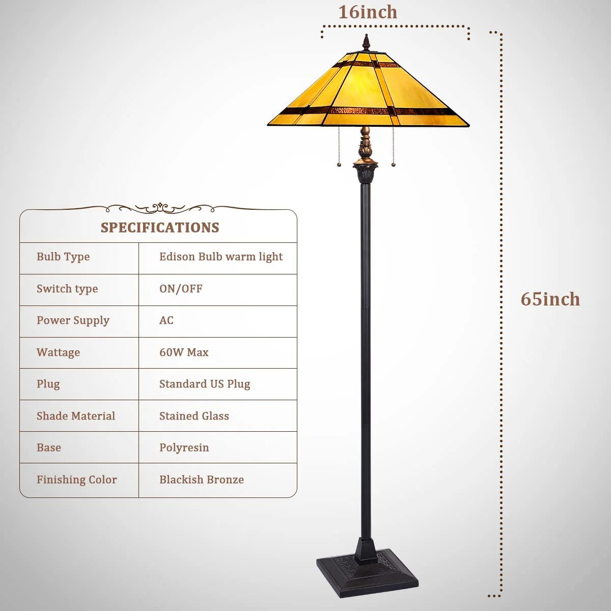 Thatyears Tiffany Floor Lamps, Cream Cross Mission Style Stained Glass 16X16X65 Inches Antique Pole Standing Reading Lamps Decor Living Room Bedroom Home Office - Image 6
