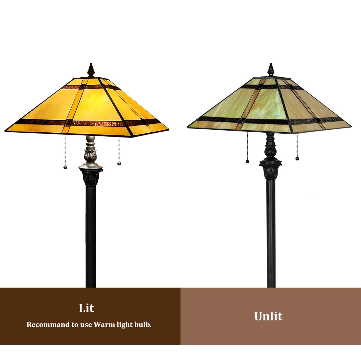 Thatyears Tiffany Floor Lamps, Cream Cross Mission Style Stained Glass 16X16X65 Inches Antique Pole Standing Reading Lamps Decor Living Room Bedroom Home Office - Image 7