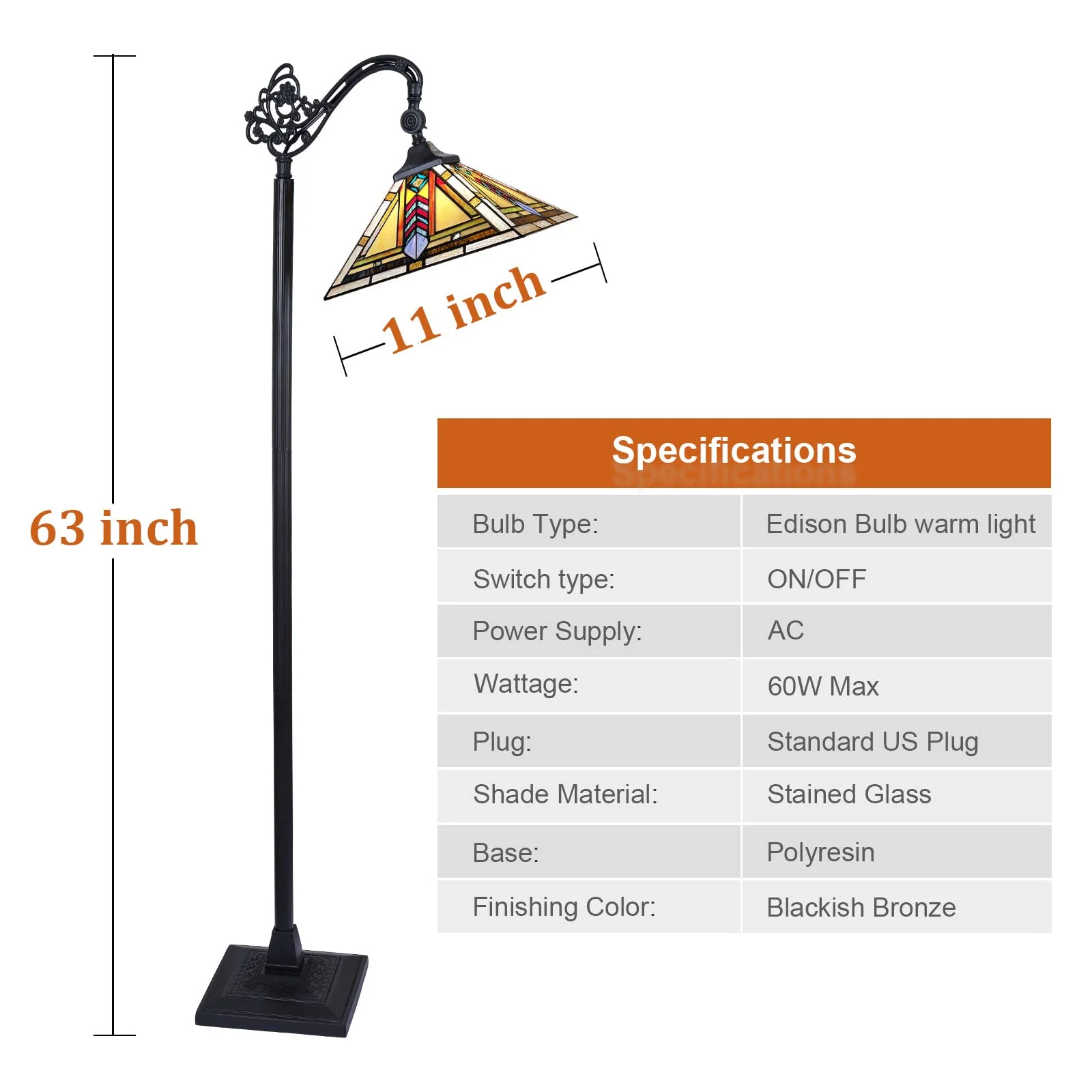 Thatyears Tiffany Floor Lamps Firecracker Style Stained Glass 16X16X63 Inches Antique Pole Standing Reading Lamps Decor Living Room Bedroom Home Office - Image 5