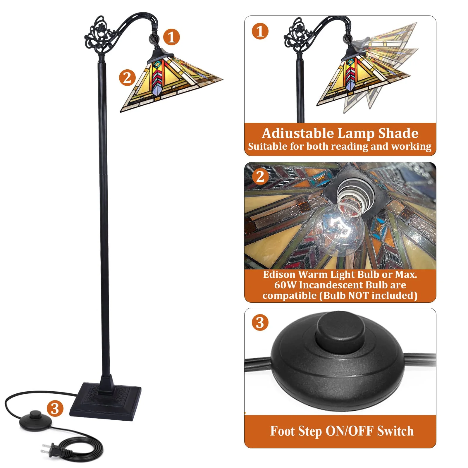 Thatyears Tiffany Floor Lamps Firecracker Style Stained Glass 16X16X63 Inches Antique Pole Standing Reading Lamps Decor Living Room Bedroom Home Office - Image 7